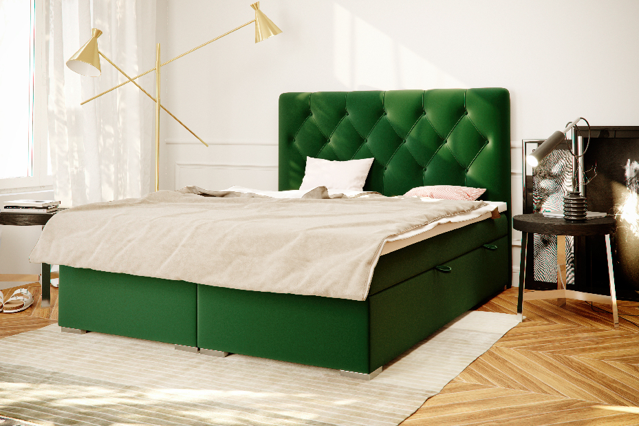 Manželská posteľ Boxspring 160 cm Ronda (s úložným priestorom) (zelená) *výpredaj