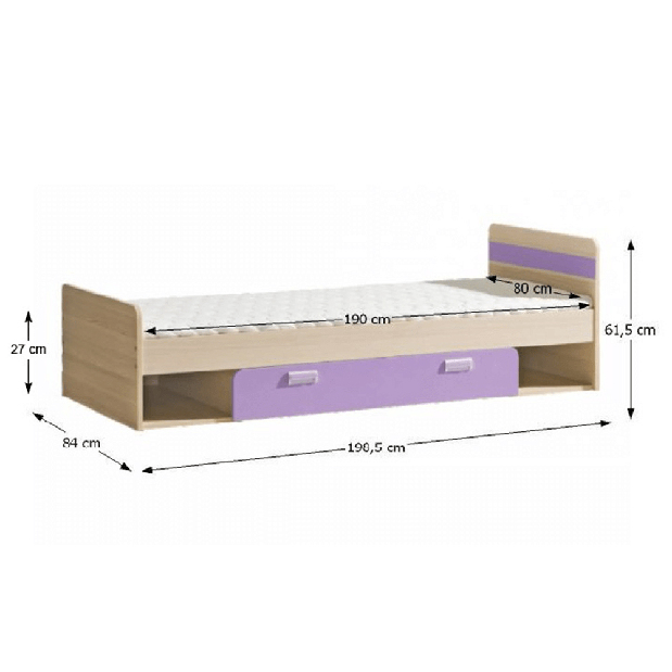 Jednolôžková posteľ 80 cm Echo L13 fialová (s roštom a matracom)