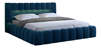 Manželská posteľ 180 cm Luxa (tmavomodrá) (s roštom, úl. priestorom a LED)