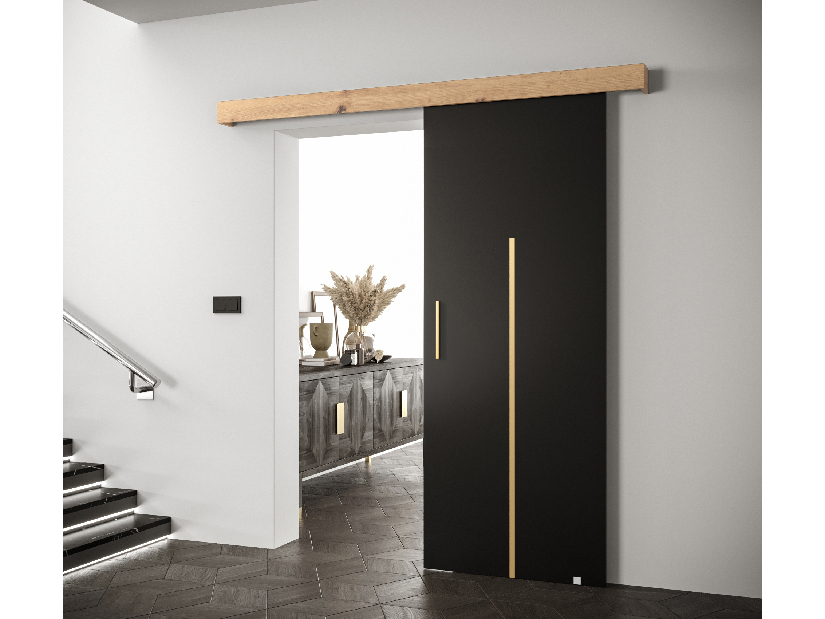 Posuvné dvere 90 cm Sharlene X (čierna matná + dub artisan + zlatá)