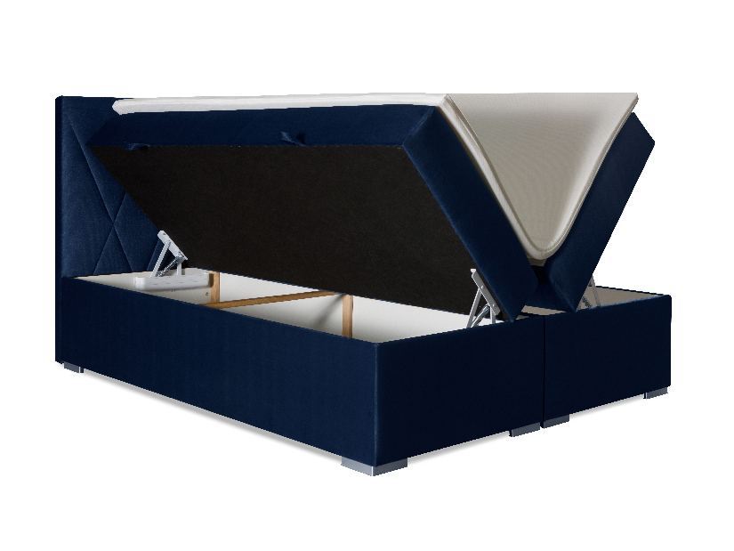 Manželská posteľ Boxspring 180 cm Lanarra (tmavomodrá) (s úložným priestorom)
