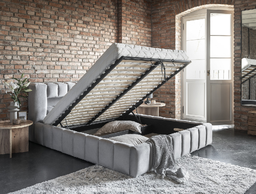 Manželská posteľ 160 cm Luxa (horčičová) (s roštom, úl. priestorom a LED)