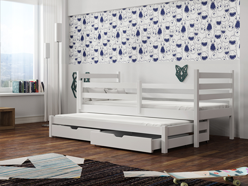 Detská posteľ 90 x 200 cm MONTY (s roštom a úl. priestorom) (biela)