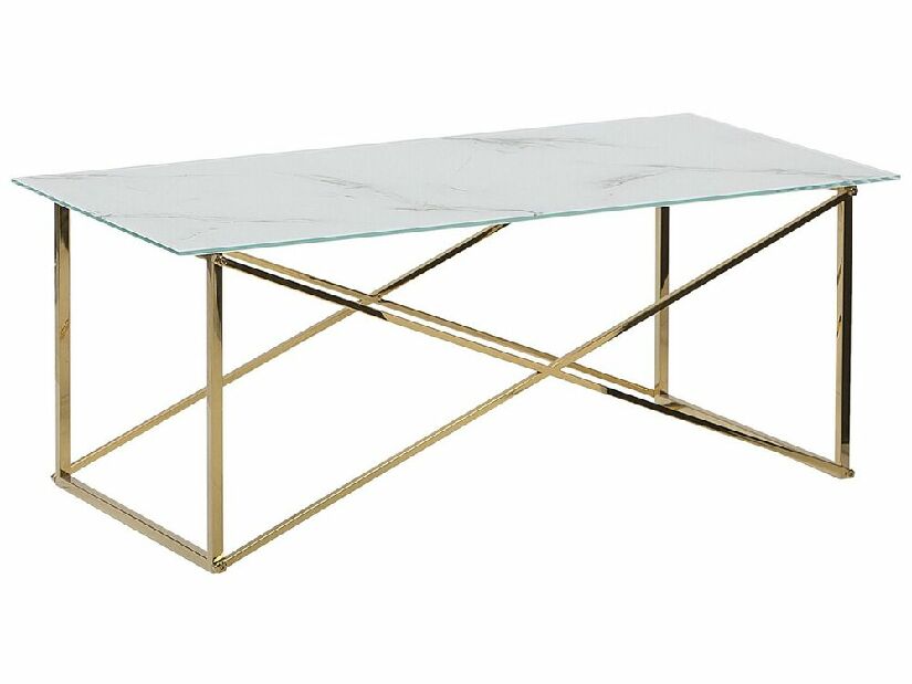 Konferenčný stolík Elison (biela + zlatá) (mramorový efekt)