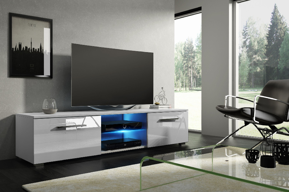 TV stolík/skrinka Mona 140 (biela + lesk biely)