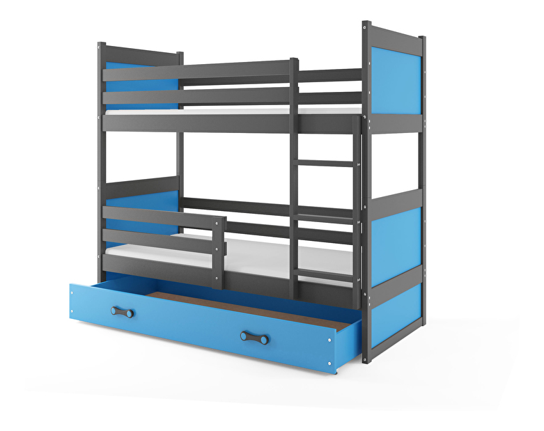 Poschodová posteľ 80 x 160 cm Ronnie B (grafit + modrá) (s roštami, matracmi a úl. priestorom)