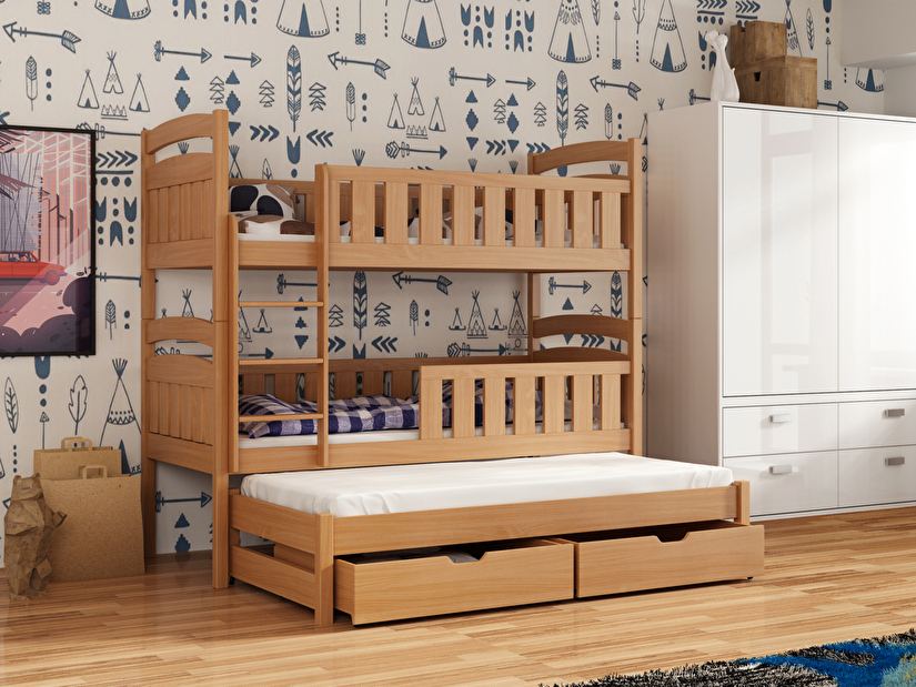 Detská posteľ 80 x 180 cm ANNETT (s roštom a úl. priestorom) (buk)