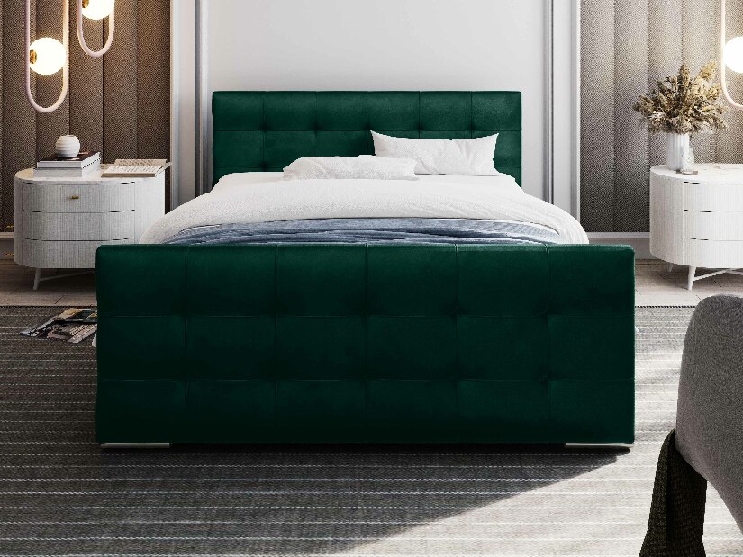 Manželská posteľ 140 cm Billie (tmavozelená) (s roštom a úložným priestorom)