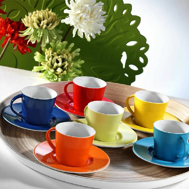 Kávová súprava (12 ks.) Tikka (biela + tmavomodrá + oranžová+ červená + žltá + zelená)