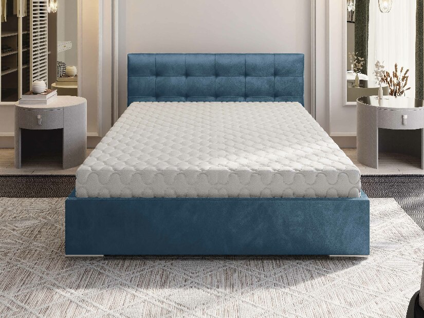 Manželská posteľ 140 cm Hermila (modrá) (s roštom a úložným priestorom)