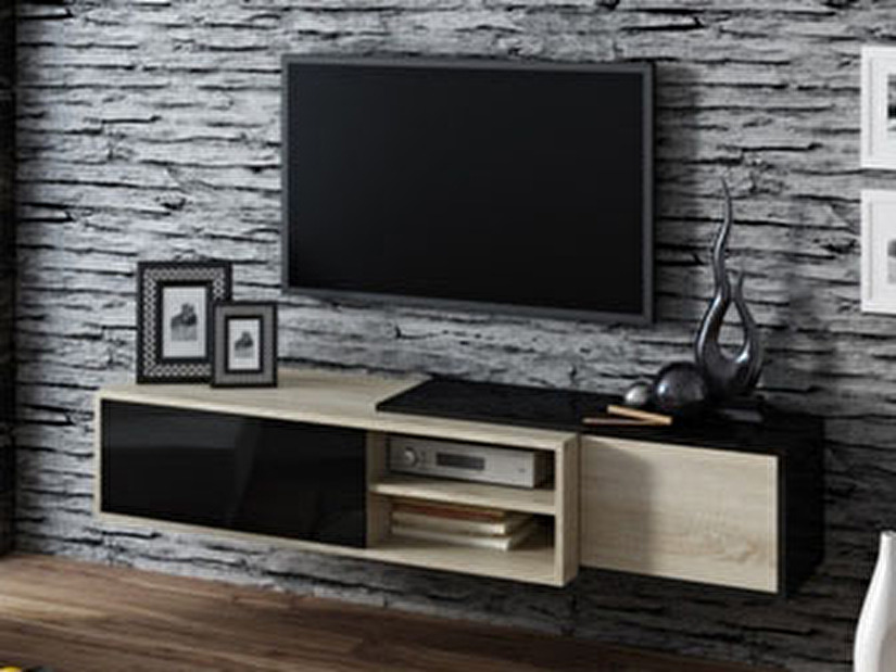 TV stolík Sitar (prírodné drevo + čierna)
