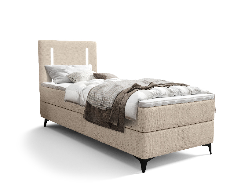 Jednolôžková posteľ 80 cm Ortega Comfort (béžová) (s roštom a matracom, s úl. priestorom) (s LED osvetlením)