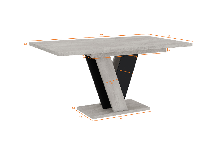 Jedálenský stôl Venag (svetlosivá + čierna) (pre 4 až 6 osôb)