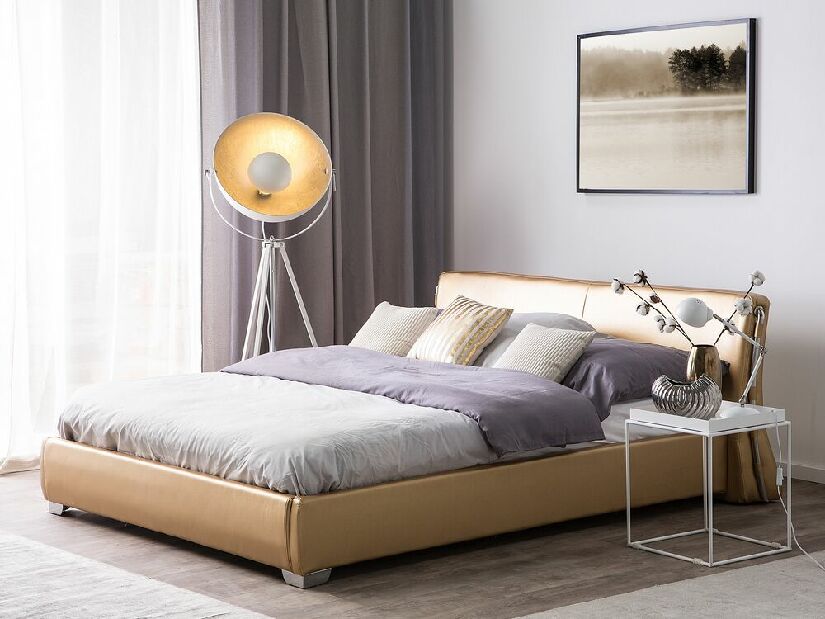 Manželská posteľ 180 cm PARNAS (s roštom a LED osvetlením) (zlatá)