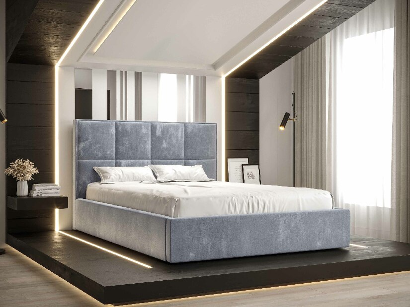 Manželská posteľ 140 cm Gino (svetlomodrá) (s roštom a úložným priestorom)