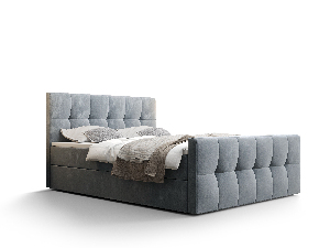 Manželská posteľ Boxspring 160 cm Macheta Comfort (svetlomodrá) (s matracom a úložným priestorom)