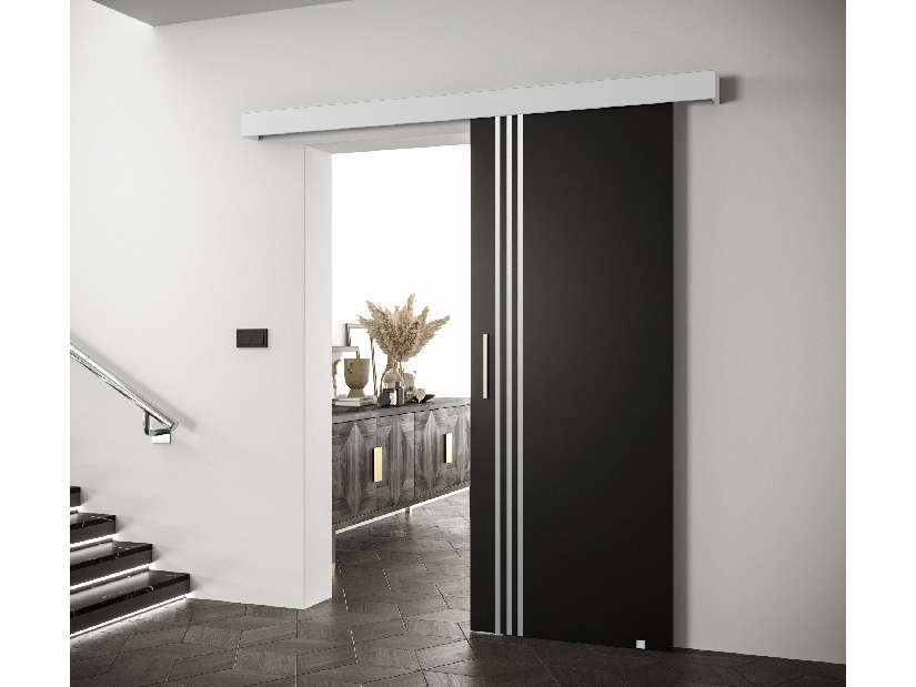Posuvné dvere 90 cm Sharlene VI (čierna matná + biela matná + strieborná)