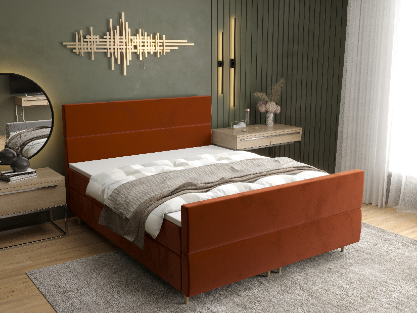 Manželská posteľ Boxspring 160 cm Flu Plus Comfort (hnedooranžová) (s matracom a úložným priestorom)