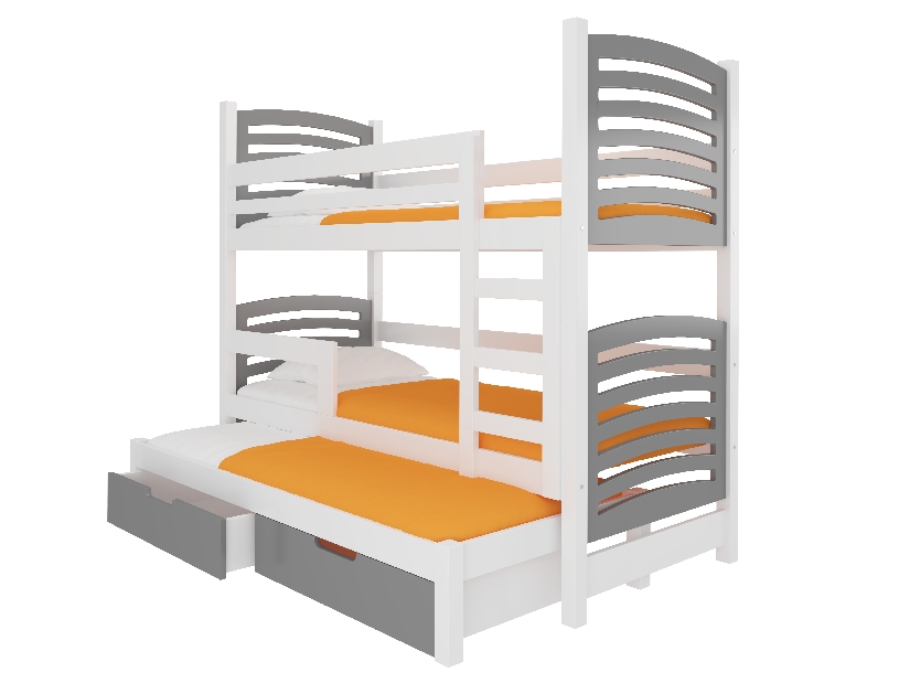 Poschodová detská posteľ 180x75 cm Stanislava (s roštom a matracom) (biela + sivá)