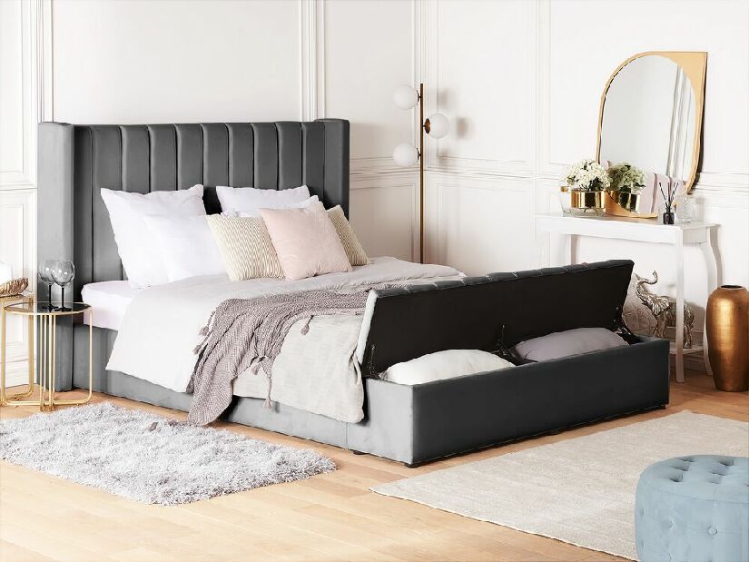 Manželská posteľ 180 cm NAIROBI (textil) (sivá) (s roštom)