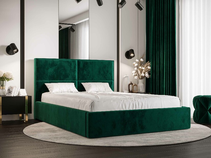 Manželská posteľ 160 cm Alfonso (tmavozelená) (s roštom a úložným priestorom)
