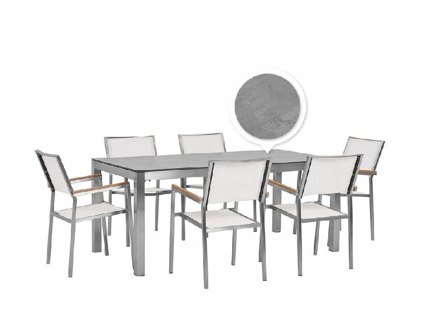 Záhradný set GROSSO (betón) (laminát HPL) (biele stoličky) (pre 6 osôb)