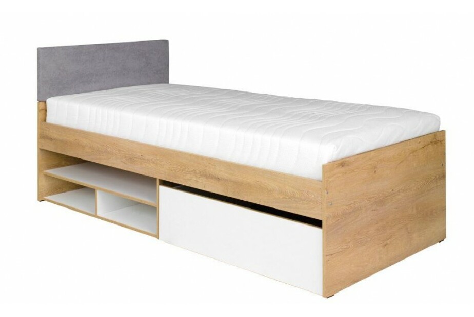 Jednolôžková posteľ Minley M7 (s roštom a úl. priestorom) (dub lefkas + biela)