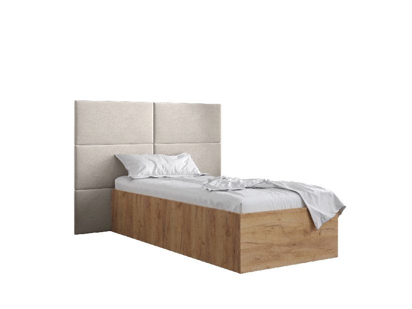 Jednolôžková posteľ s čalúneným čelom 90 cm Brittany 2 (dub craft zlatý + krémová) (s roštom)