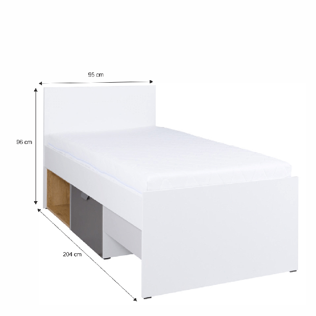 Jednolôžková posteľ 90 cm typ 15 Sinny (biela + grafit + dub lefkas)