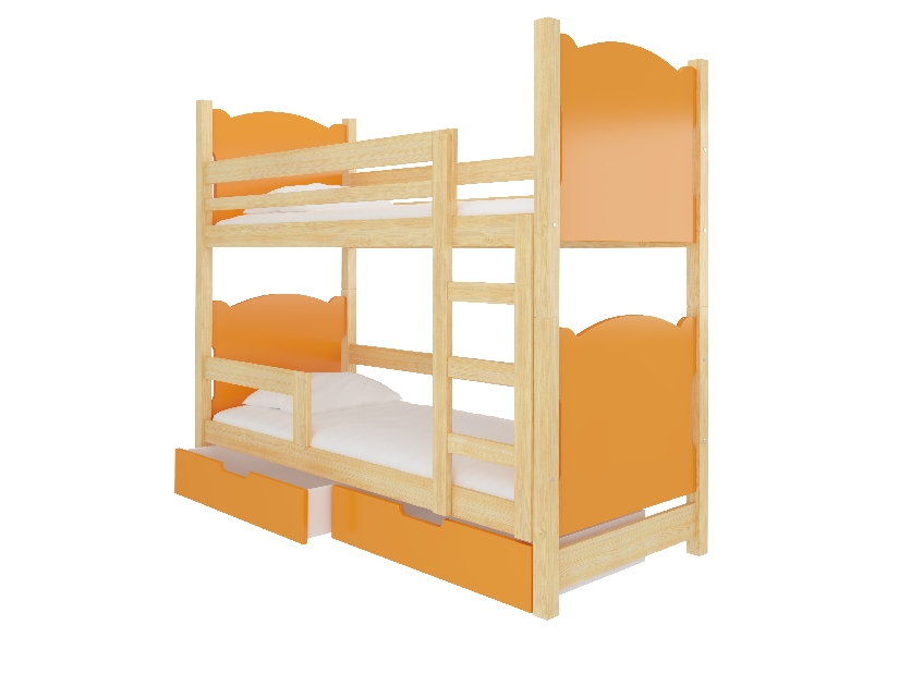 Poschodová detská posteľ 180x75 cm Marryann (s roštom a matracom) (borovica + oranžová)
