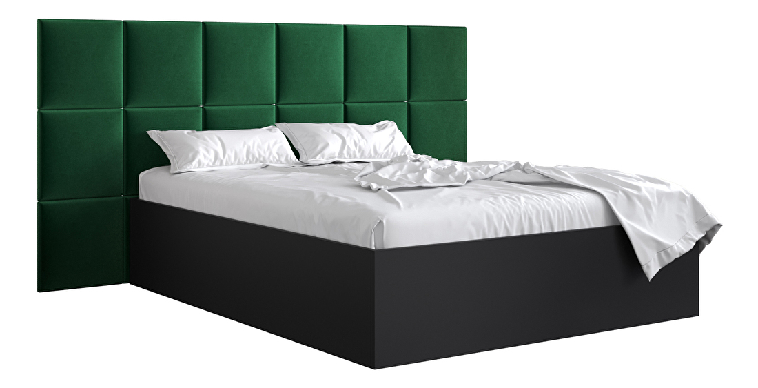 Manželská posteľ s čalúneným čelom 160 cm Brittany 4 (čierna matná + zelená) (s roštom)