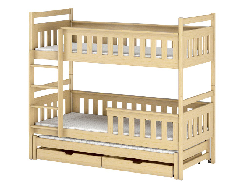 Detská posteľ 90 x 200 cm KARLA (s roštom a úl. priestorom) (borovica)