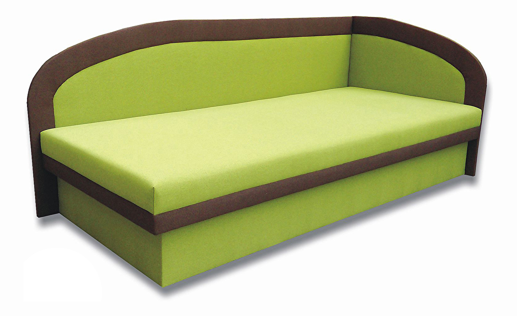 Jednolôžková posteľ (váľanda) 90 cm Melinda (Devon 001 zelená + Devon 009 hnedá) (P) *bazár
