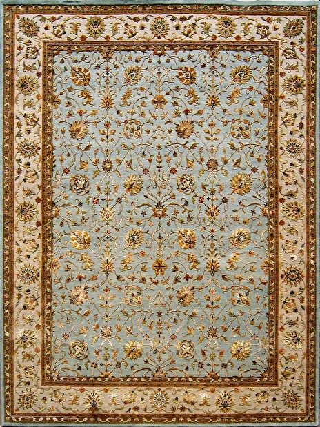 Ručne viazaný koberec Bakero Jaipur prírodný hodváb Bk-10 Blue-Beige