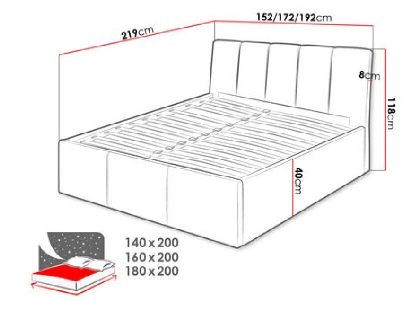 Čalúnená posteľ s úložným priestorom Milo (180x200) (Fresh 11)