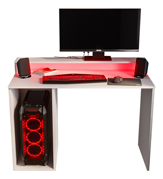 Herný PC stolík Garrick 2 (biely) (s LED RGB osvetlením)