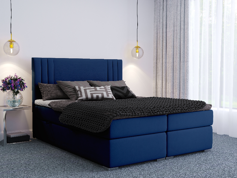 Manželská posteľ Boxspring 160 cm Morcano (tmavomodrá) (s úložným priestorom)