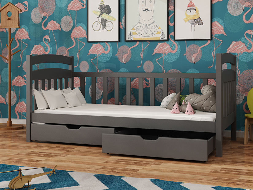 Detská posteľ 90 x 200 cm Tobie (s roštom a úl. priestorom) (grafit)