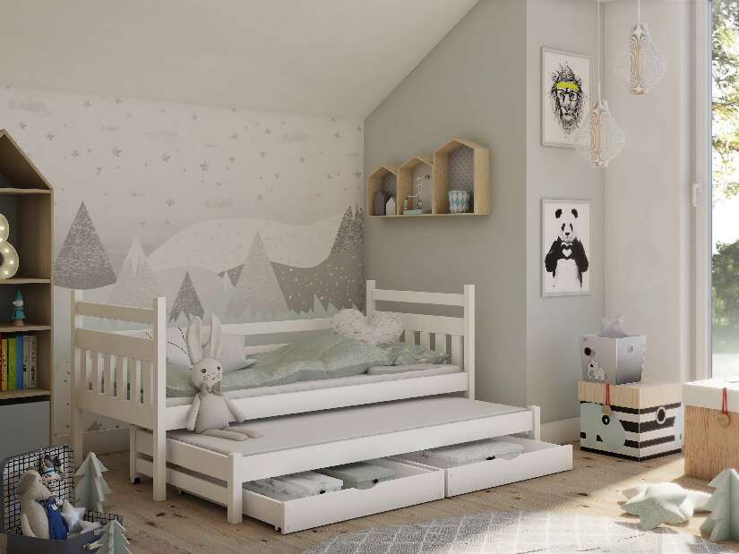 Detská posteľ 90 x 200 cm DANNY (s roštom a úl. priestorom) (biela)