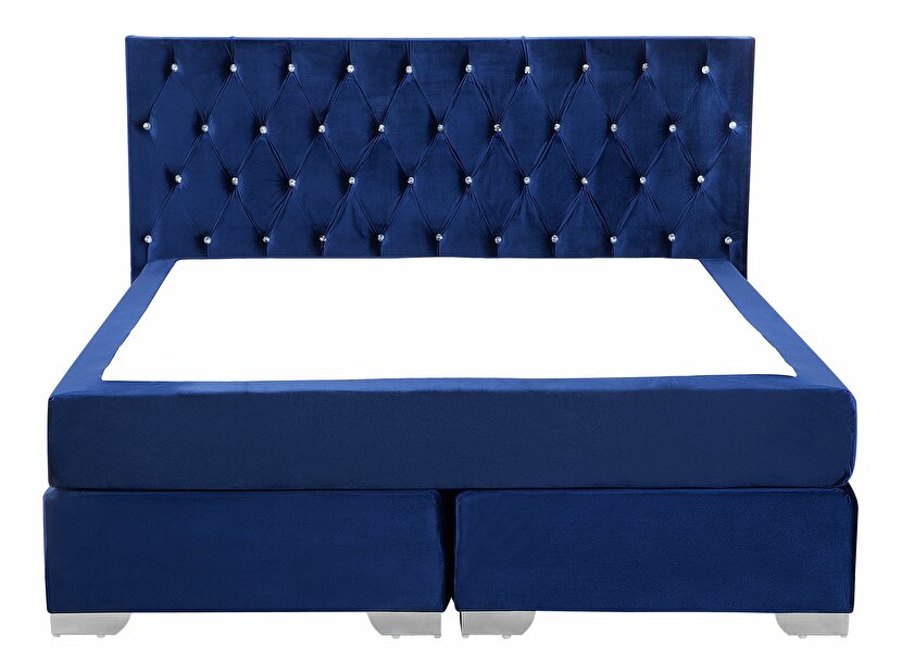 Manželská posteľ Boxspring 160 cm DUKE (s roštom a matracom) (modrá)