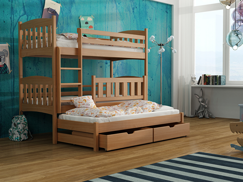 Detská posteľ 90 x 200 cm ANJA (s roštom a úl. priestorom) (buk)