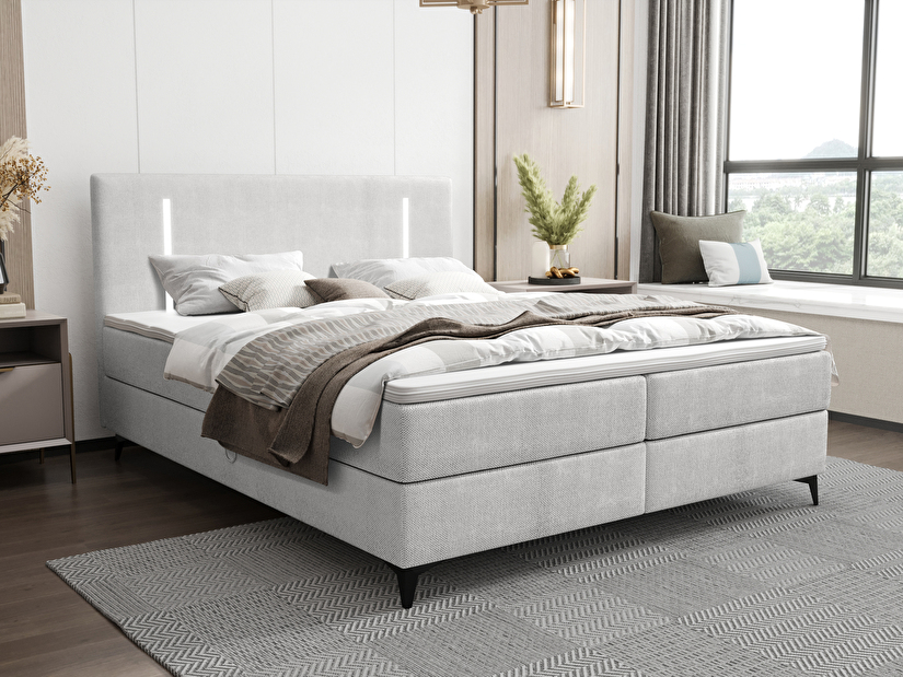 Manželská posteľ 160 cm Ortega Comfort (sivá) (s roštom a matracom, s úl. priestorom) (s LED osvetlením)