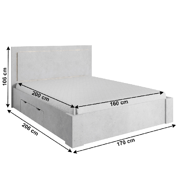 Manželská posteľ 160 cm Atalen (sivý betón) (s úl. priestorom)