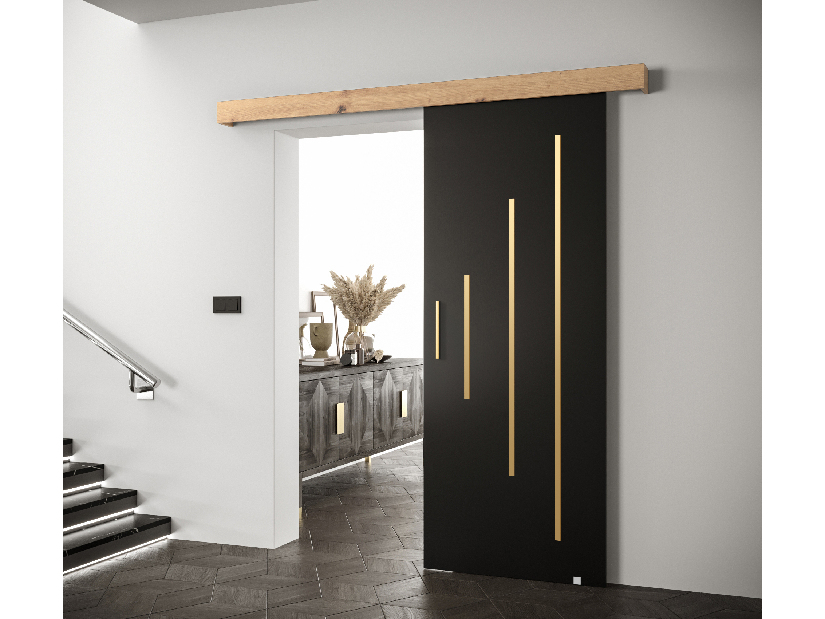 Posuvné dvere 90 cm Sharlene Y (čierna matná + dub artisan + zlatá)