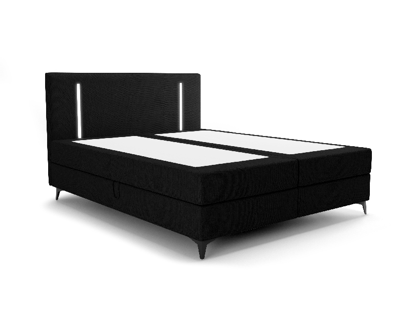 Manželská posteľ 180 cm Ortega Comfort (čierna) (s roštom a matracom, s úl. priestorom) (s LED osvetlením)