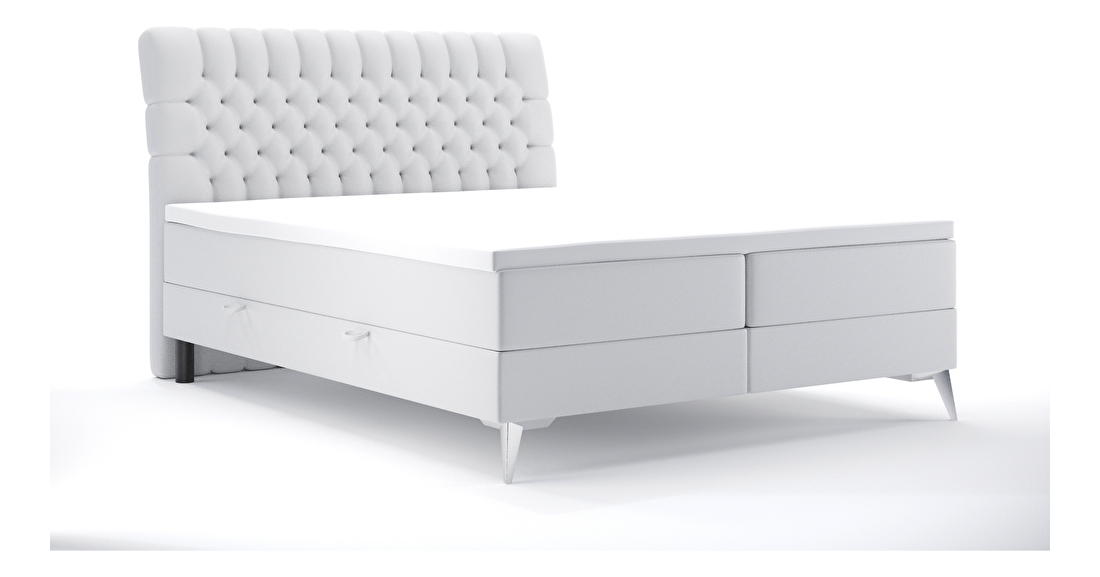 Kontinentálna posteľ 160 cm Molera (biela ekokoža) (s úložným priestorom)