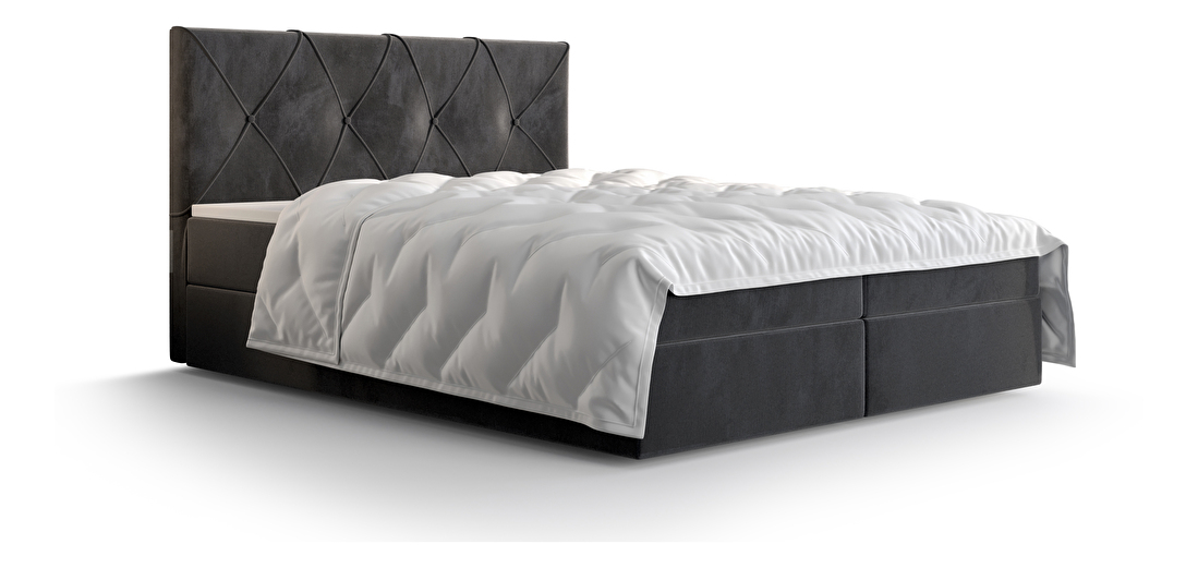 Manželská posteľ Boxspring 160 cm Athena (tmavosivá) (s matracom a úložným priestorom)