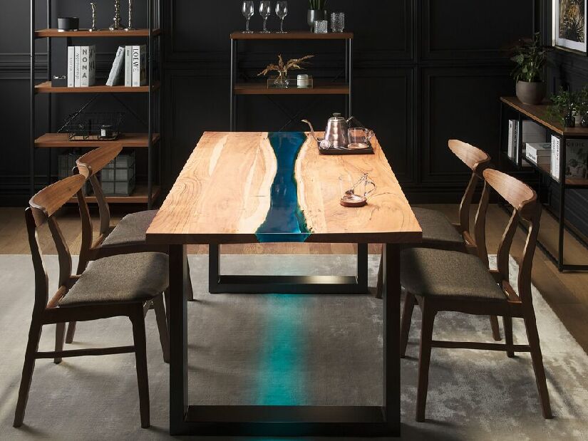 Jedálenský stôl REVERRA (svetlé drevo + modrá) (pre 6 osôb)