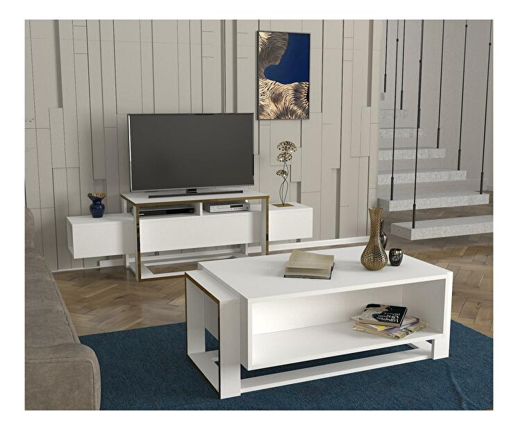 TV stolík/skrinka Biano (biela + zlatá)