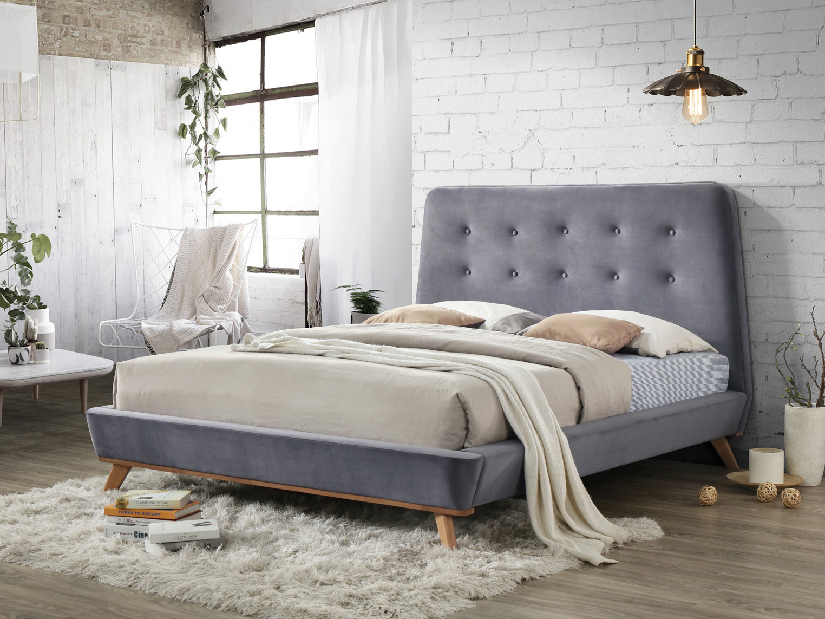 Manželská posteľ 160 cm Dona Velvet (sivá) (s roštom)
